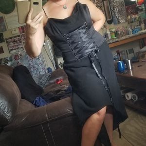 Black satin/chiffon goth prom dress